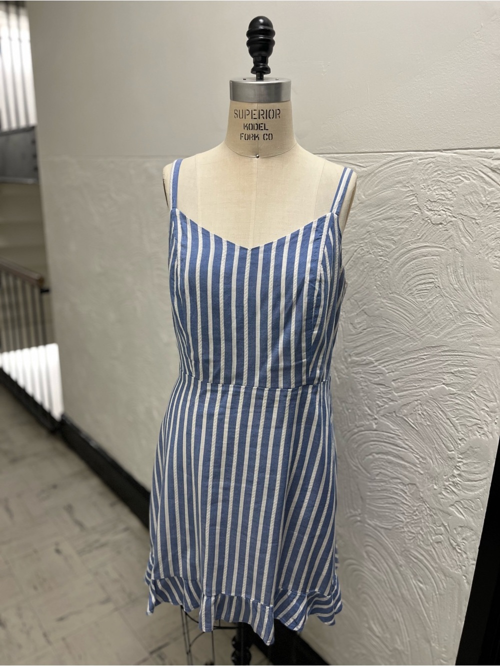 Old Navy Blue and White Striped Adjustable Strap Mini Dress for Summer